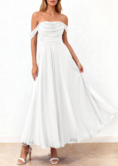 PRETTYGARDEN Womens Off Shoulder Maxi Summer Dresses 2026 Elegant Mesh Aline Swing Ruched Flowy Cocktail Wedding Guest Dress PRETTYGARDEN
