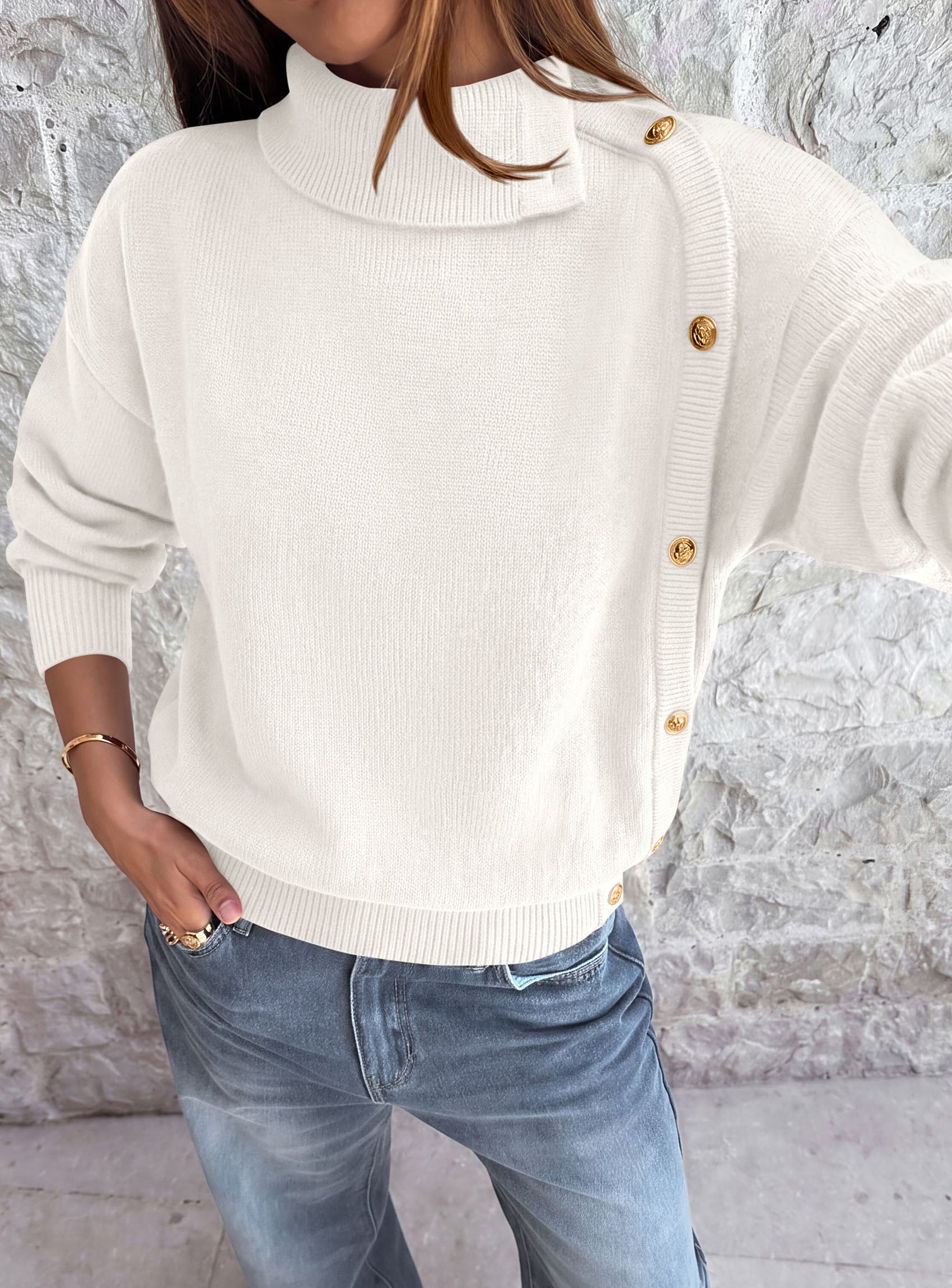 PRETTYGARDEN Womens Turtleneck Sweater Pullover Side Button Fall Clothes  Stretchy Knit,Dropped Shoulder,Ribbed Cuffs,Asymmetrical,Jumper Long Sleeve Tops,Work Office,2026 Winter Casual Outfits