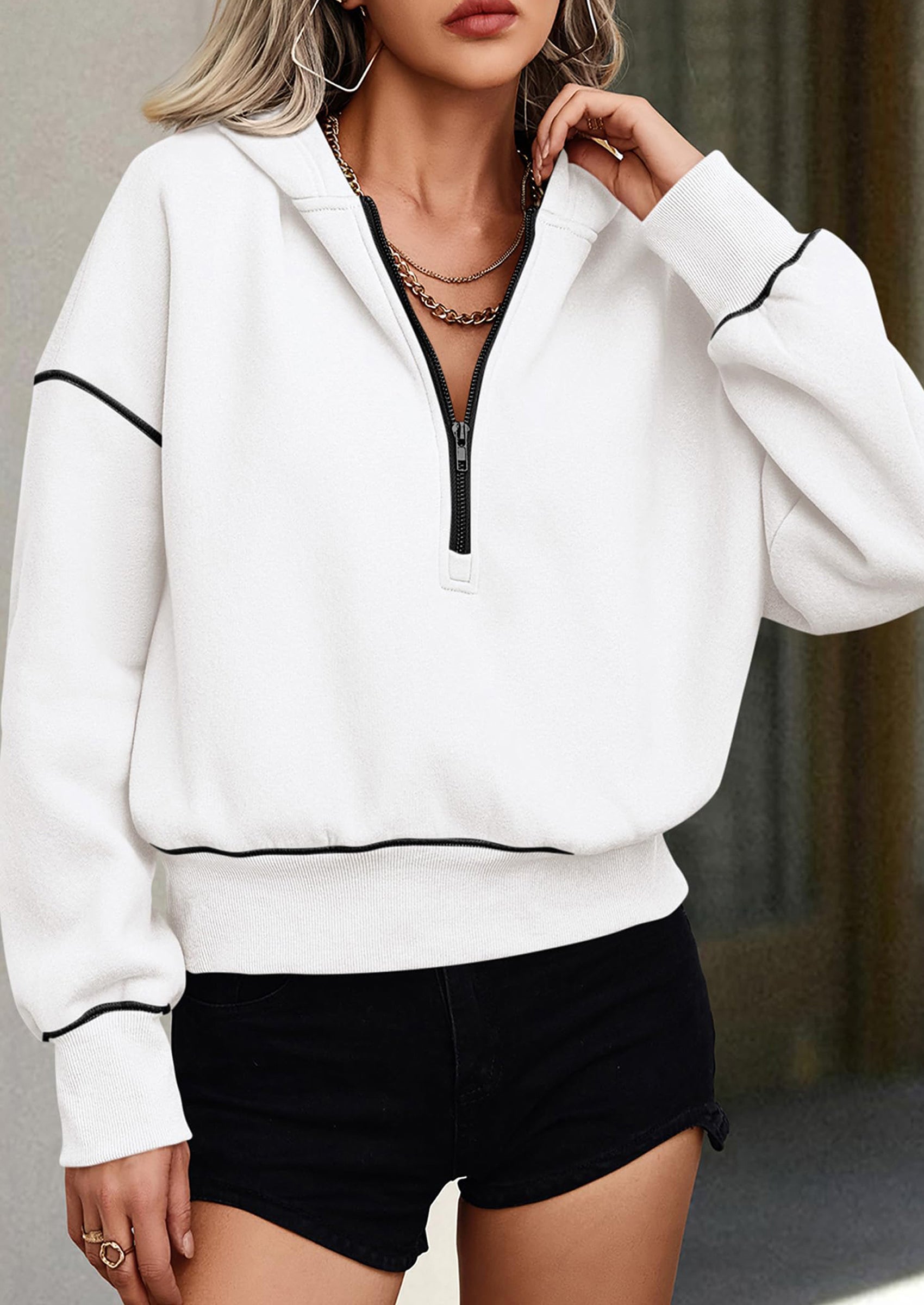 PRETTYGARDEN Women's Hooded Sweatshirts Long Sleeve Half Zip Cropped Hoodie Pullover Winter Fashion Clothes