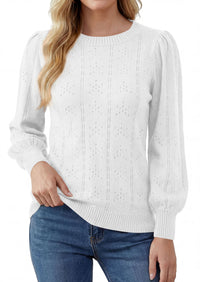 PRETTYGARDEN Women Fall Fashion Hollow Out Holiday Sweaters | Stretchy Cozy Knit, Puff Long Sleeve Pullover Tops, Crewneck Loose Fit, Dressy Casual Blouse, Trendy Winter Going Out Outfits