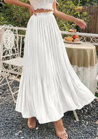 PRETTYGARDEN Pleated Long Skirts for Women Summer Vacation Outfits 2026 Spring Elastic Waisted Flowy Chiffon A-Line Midi Skirt PRETTYGARDEN