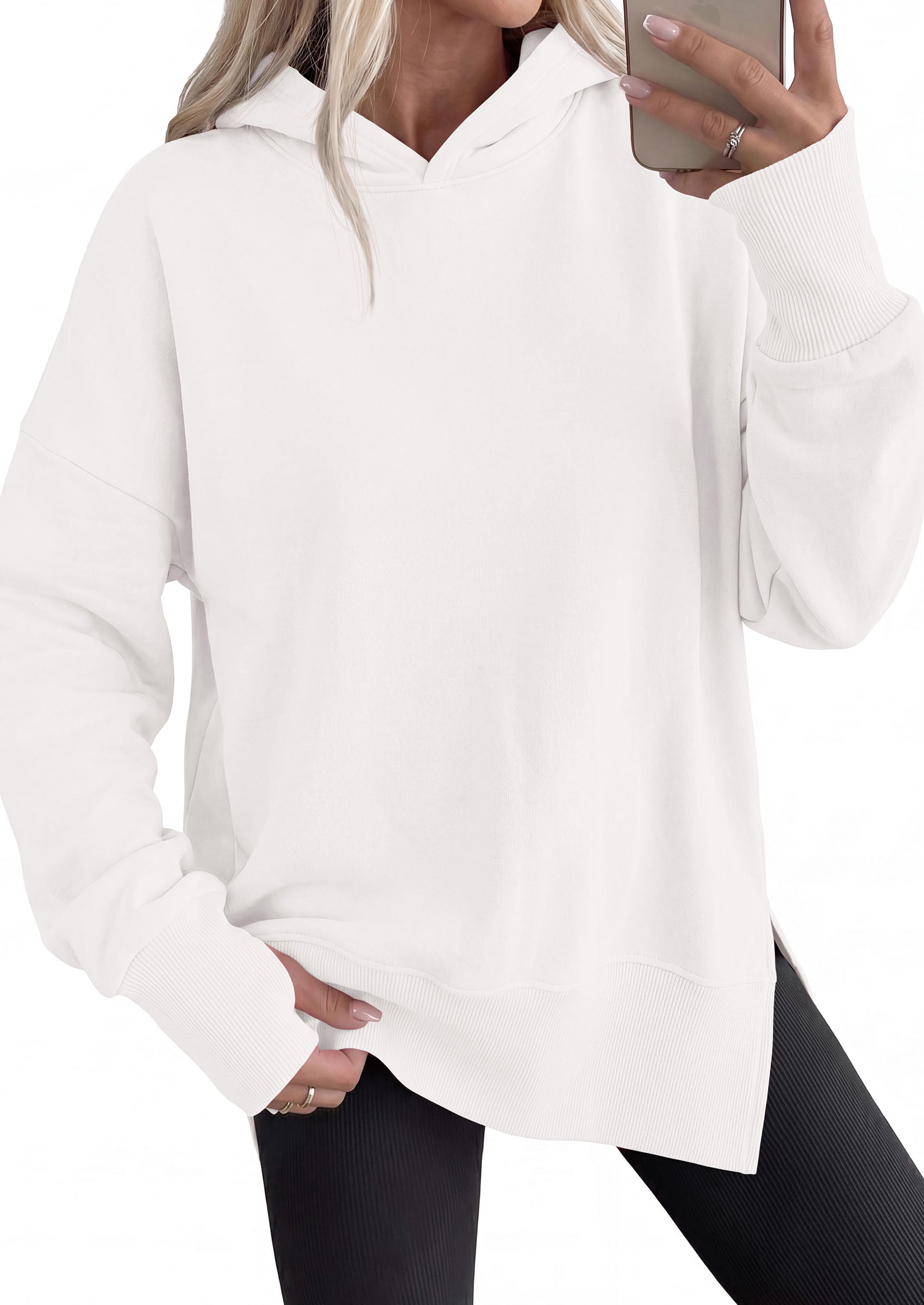 PRETTYGARDEN Womens Oversized Hoodies Side Slit Sweatshirts | Fall Fashion 2026 Trendy Outfits, Thumbholes & Unique Center Seam, Comfort Drop Shoulder Pullover, Chic Tunic for Leggings