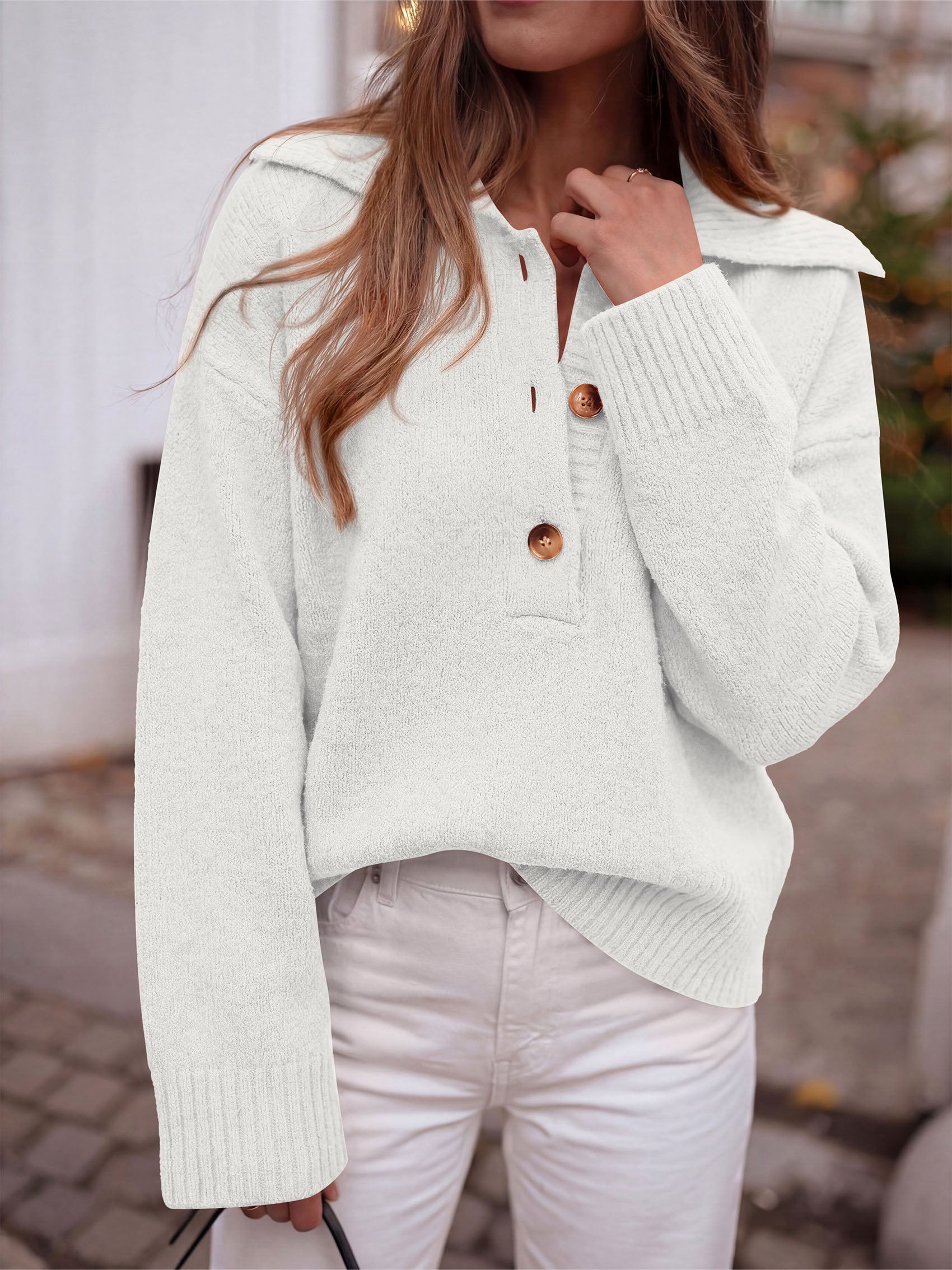 PRETTYGARDEN Womens Fall Long Sleeve Sweaters Button up V Neck Polo Shirts | Quarter Button Collared Tops, Ribbed Knit Comfy Shirts, Relaxed Fit Sweater Tops, Casual Fall Outfits for Women 2026