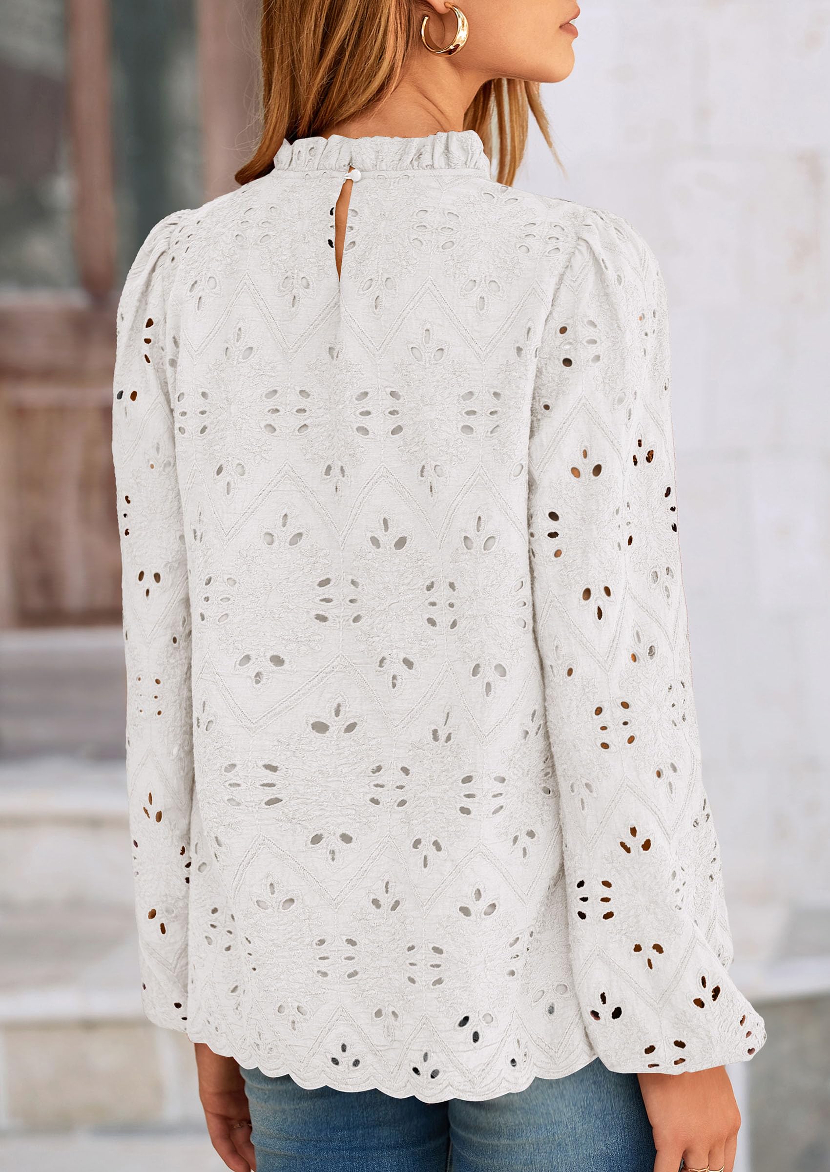 PRETTYGARDEN Womens Tops Dressy Casual Spring Long Sleeve Shirts Embroidered Eyelet Blouses Going Out Outfits