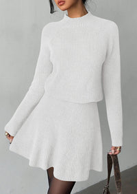 PRETTYGARDEN Women's Fall 2 Piece Outfits Matching Sweater Skirt Sets  Cozy Ribbed Knit, Raglan Long Sleeve, Crewneck Pullover, Elastic Waist A Line, Mini Short Skirts, Holiday Winter Clothing