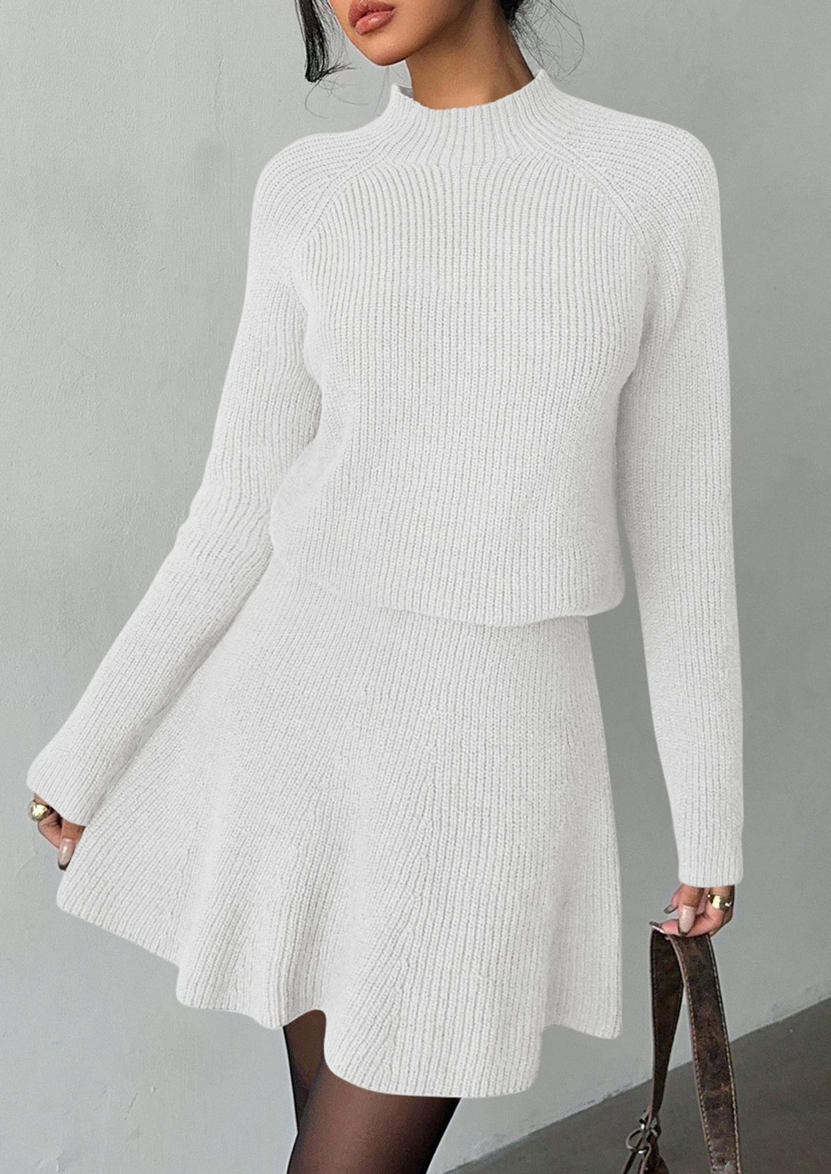 PRETTYGARDEN Women's Fall 2 Piece Outfits Matching Sweater Skirt Sets  Cozy Ribbed Knit, Raglan Long Sleeve, Crewneck Pullover, Elastic Waist A Line, Mini Short Skirts, Holiday Winter Clothing
