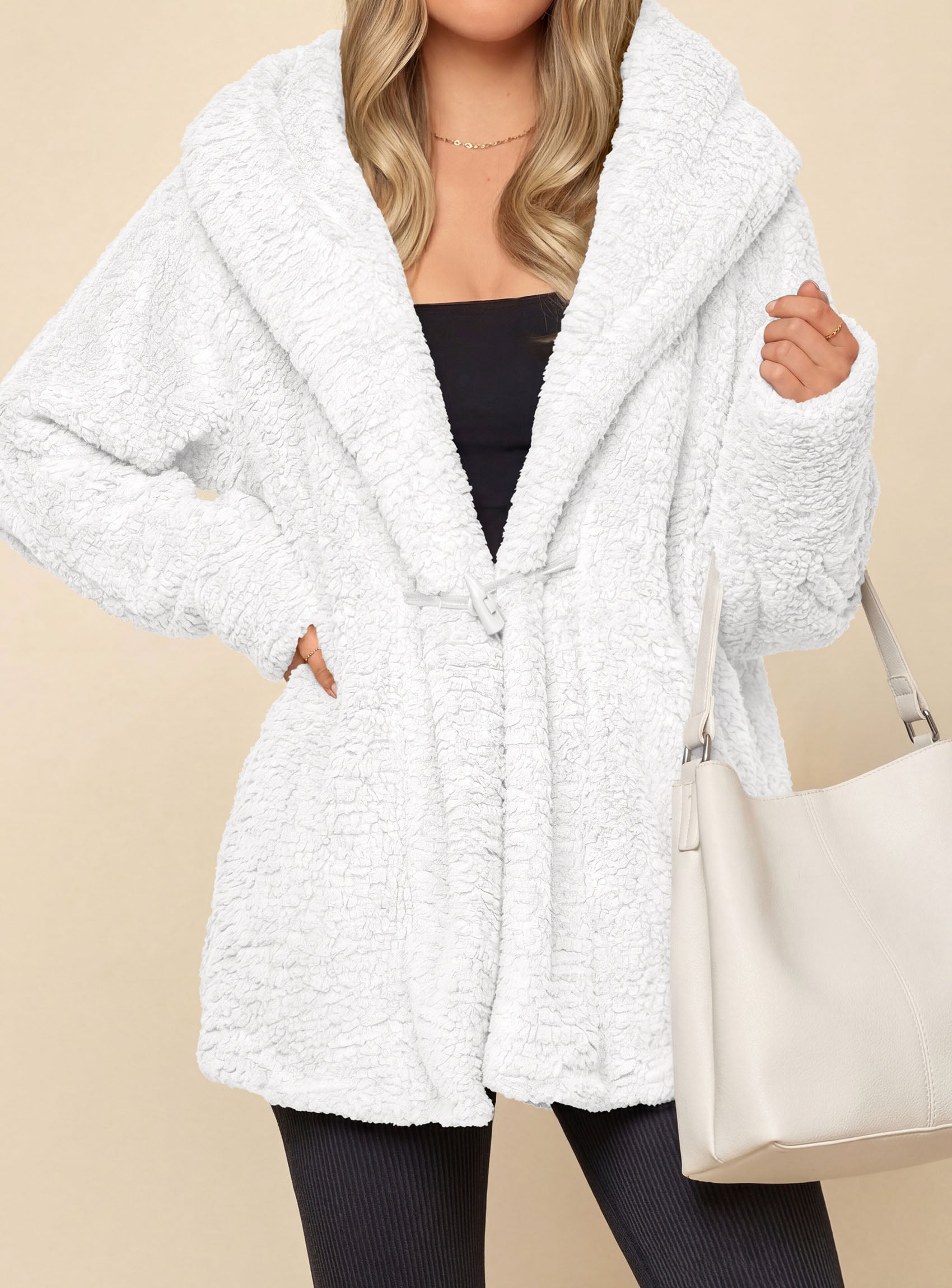 PRETTYGARDEN Women's Winter Warm Coats Hooded Faux Fur Sherpa Jacket  Fuzzy Fleece, Thumb Holes, Long Sleeve Pockets, Teddy Bear Jackets, Trendy Casual Fall Clothes, Holiday Going Out Outfits