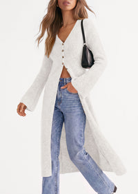 PRETTYGARDEN Women Long Cardigan Bell Sleeve Sweater Dress  Early Fall Fashion, V Neck Button Down Coats, Fit and Flare, Duster Sweater, Business Casual Outfits, Acrylic Cotton Blend