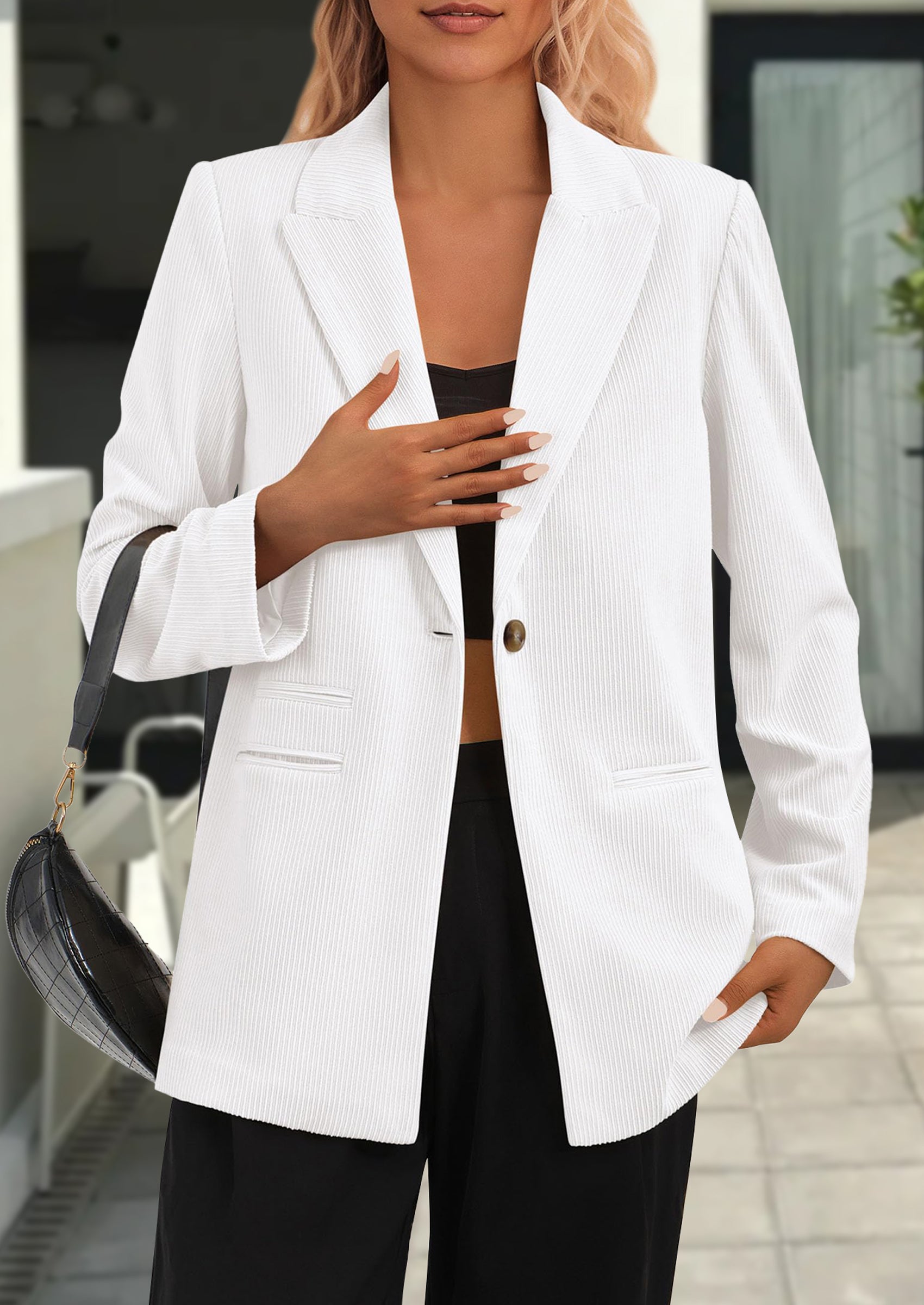 PRETTYGARDEN Women's Winter Corduroy Blazers Jackets Dressy Casual Ribbed Long Sleeve Lapel Fashion Work Business Outerwear