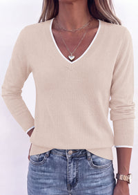 PRETTYGARDEN Women's V Neck Sweater Long Sleeve Knit Tops | Contrast Trim, Cozy Lightweight Pullover, Loose Basic Soft, Business Casual, Holiday Vacation Outfits, Fall Winter Clothes