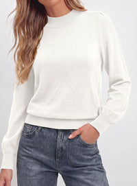 PRETTYGARDEN Womens Fall Mock Neck Long Sleeve Sweater  Soft Stretchy Fabric, V-Shape Knit Pattern, Chic Puff Sleeves, Ribbed Trim Pullover Sweaters, Casual Work Office Outfits