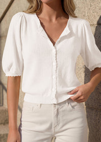 PRETTYGARDEN Puff Short Sleeve Cardigans for Women Lightweight 2026 Summer Shirts Button Up Knit Sweater Tops Spring Clothes PRETTYGARDEN