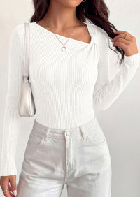 PRETTYGARDEN Womens 2026 Early Fall Fashion Long Sleeve T Shirts Asymmetrical Ribbed Fitted Trendy Going Out Tops Y2K Outfits
