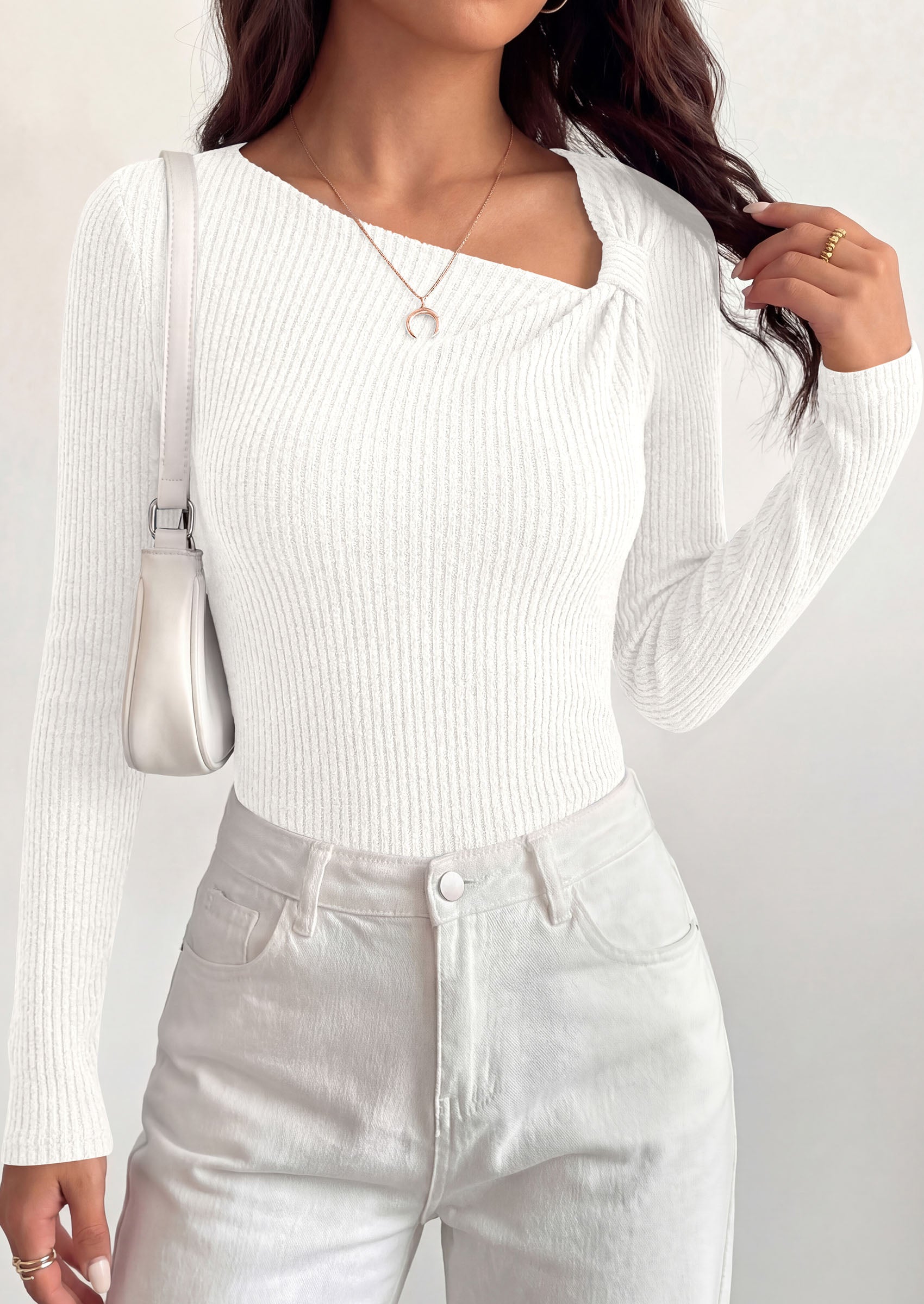 PRETTYGARDEN Womens 2026 Early Fall Fashion Long Sleeve T Shirts Asymmetrical Ribbed Fitted Trendy Going Out Tops Y2K Outfits