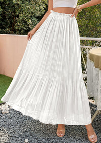 PRETTYGARDEN Pleated Long Skirts for Women Summer Vacation Outfits 2026 Spring Elastic Waisted Flowy Chiffon A-Line Midi Skirt PRETTYGARDEN