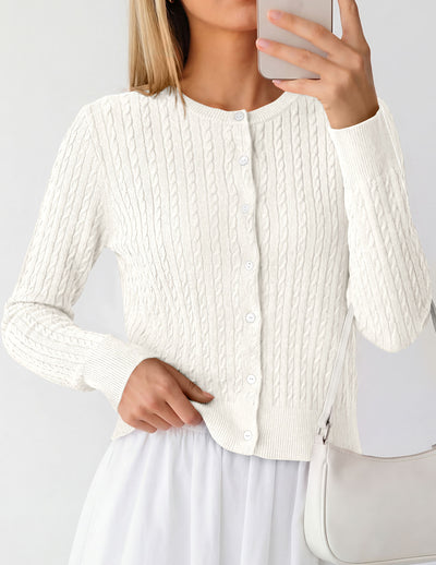 PRETTYGARDEN Women Lightweight Button Up Cardigan Sweaters | Soft Stretchy, Cozy Cable Knit, Long Sleeve Crew Neck, Trendy Cardigans, Cute Casual Outfits, Early Fall Fashion Clothing