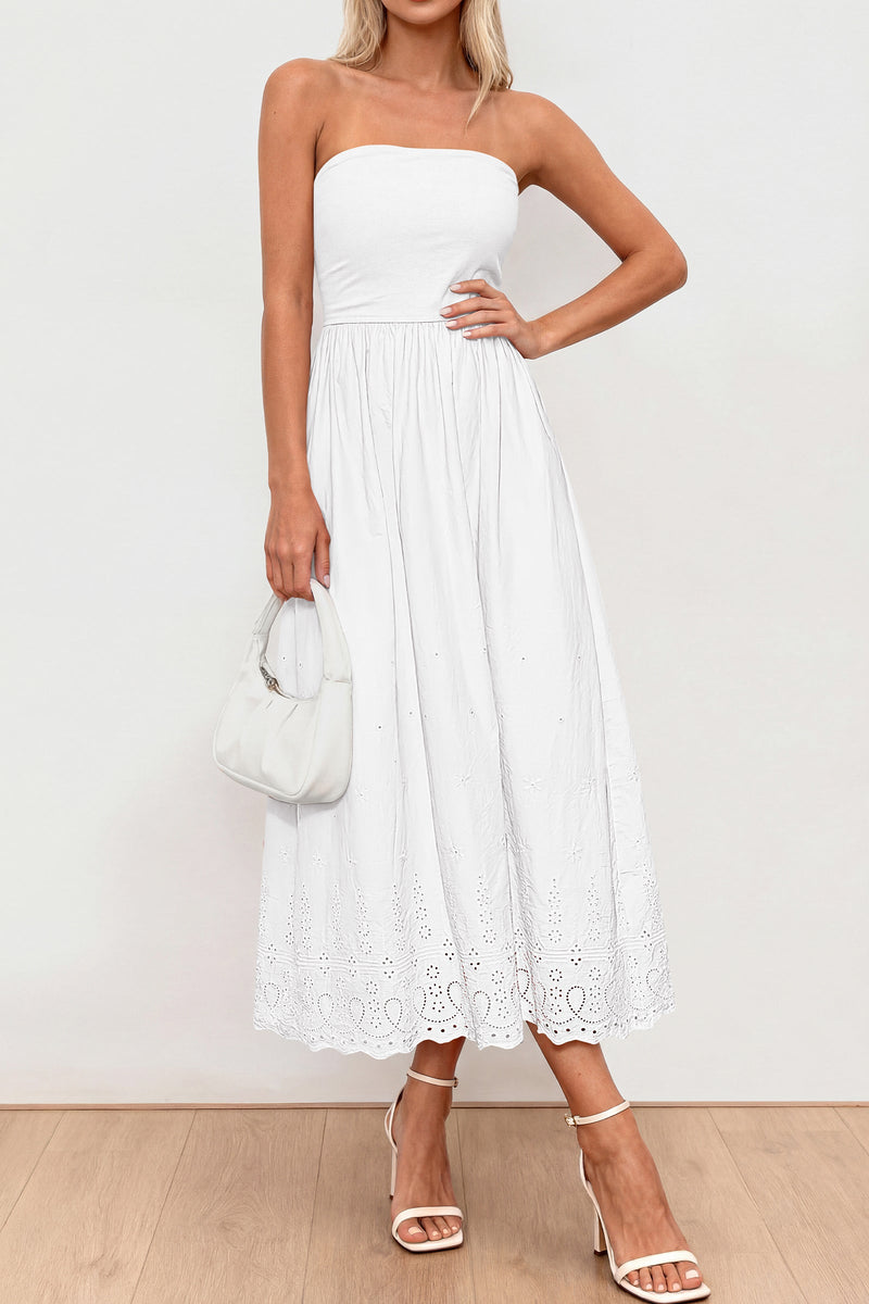 PRETTYGARDEN Womens Summer Dresses 2026 Sexy Sleeveless Tube Top Long Dress Eyelet Cotton Maxi Beach Sundress Pockets PRETTYGARDEN