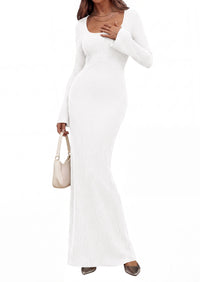 PRETTYGARDEN Women's Fall Long Sleeve Maxi Bodycon Dresses | Soft Stretchy Ribbed Knit, Bell Sleeve Square Neck Mermaid, Elegant Long Dress, Wedding Guest Party, 2026 Winter Clothing
