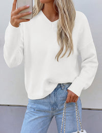 PRETTYGARDEN Women's Fall Fashion V Neck Cozy Sweaters | Soft Stretchy Warm, Chunky Knit Pullover, Loose Fit Long Sleeve Tops, Dressy Casual Blouses,Trendy Holiday Winter Outfits