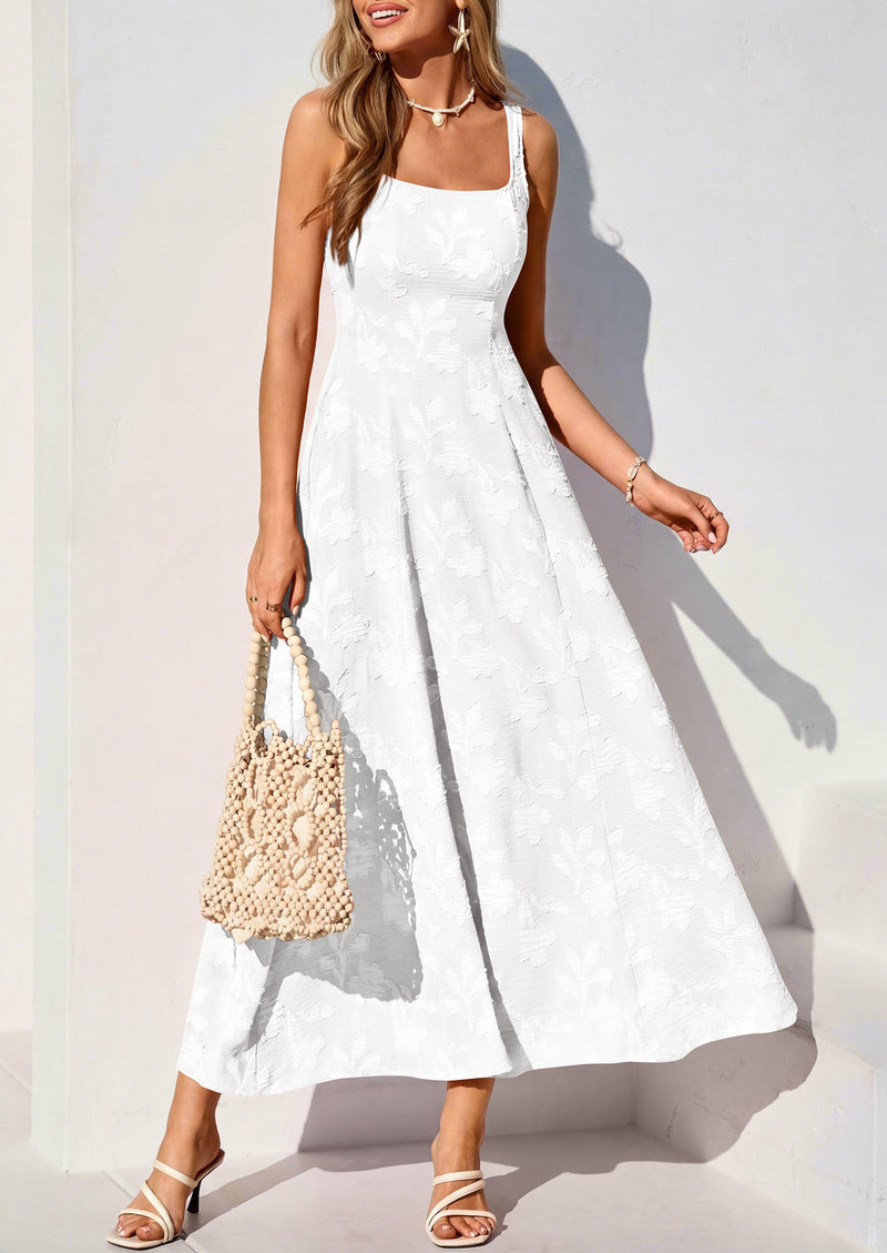 PRETTYGARDEN Womens Summer Maxi Dresses 2026 Casual Sleeveless Square Neck Jacquard Flowy Wedding Guest Beach Boho Long Dress PRETTYGARDEN