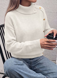 PRETTYGARDEN Womens Turtleneck Sweater Pullover Side Button Fall Clothes  Stretchy Knit,Dropped Shoulder,Ribbed Cuffs,Asymmetrical,Jumper Long Sleeve Tops,Work Office,2026 Winter Casual Outfits