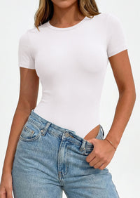 PRETTYGARDEN Body Suits for Womens Summer Tops 2026 Casual Short Sleeve Ribbed Fitted Basic Tee Shirts Spring Fashion Clothes PRETTYGARDEN