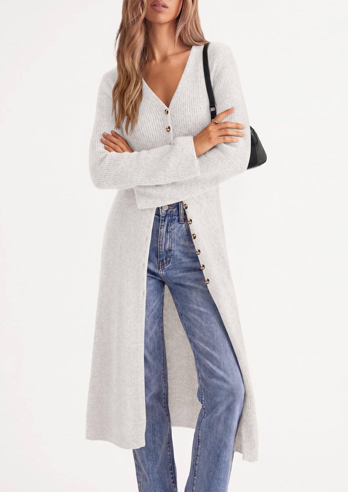 PRETTYGARDEN Women Long Cardigan Bell Sleeve Sweater Dress  Early Fall Fashion, V Neck Button Down Coats, Fit and Flare, Duster Sweater, Business Casual Outfits, Acrylic Cotton Blend