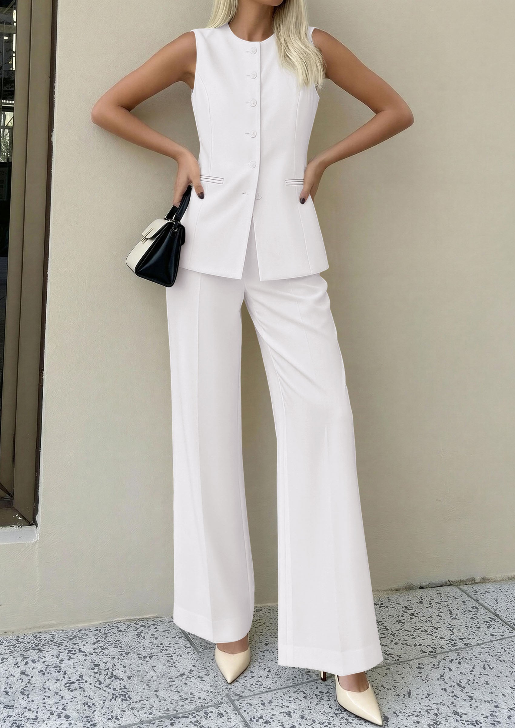 PRETTYGARDEN Women's 2 Piece Sets Summer 2026 Work Clothes Sleeveless Blazer Vest Pants Suits Spring Business Casual Outfits PRETTYGARDEN