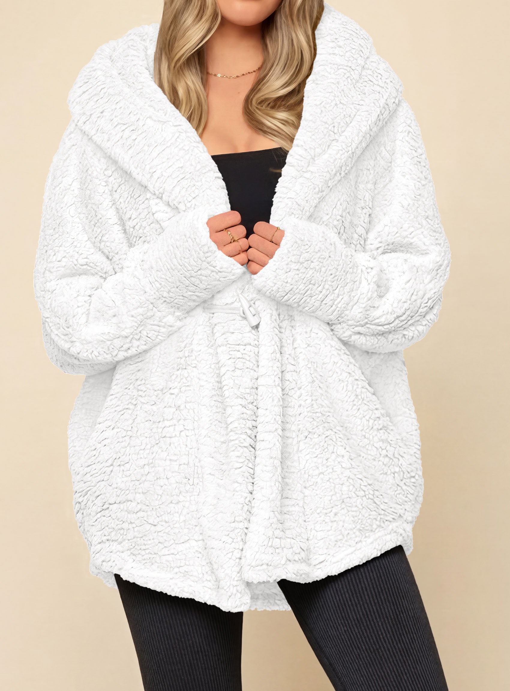 PRETTYGARDEN Women's Winter Warm Coats Hooded Faux Fur Sherpa Jacket  Fuzzy Fleece, Thumb Holes, Long Sleeve Pockets, Teddy Bear Jackets, Trendy Casual Fall Clothes, Holiday Going Out Outfits