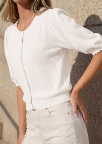 PRETTYGARDEN Puff Short Sleeve Cardigans for Women Lightweight 2026 Summer Shirts Button Up Knit Sweater Tops Spring Clothes PRETTYGARDEN