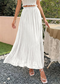 PRETTYGARDEN Pleated Long Skirts for Women Summer Vacation Outfits 2026 Spring Elastic Waisted Flowy Chiffon A-Line Midi Skirt PRETTYGARDEN