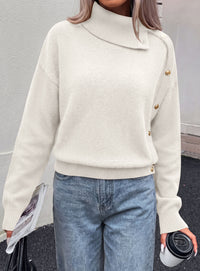 PRETTYGARDEN Womens Turtleneck Sweater Pullover Side Button Fall Clothes  Stretchy Knit,Dropped Shoulder,Ribbed Cuffs,Asymmetrical,Jumper Long Sleeve Tops,Work Office,2026 Winter Casual Outfits