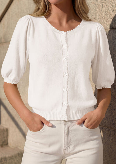 PRETTYGARDEN Puff Short Sleeve Cardigans for Women Lightweight 2026 Summer Shirts Button Up Knit Sweater Tops Spring Clothes PRETTYGARDEN