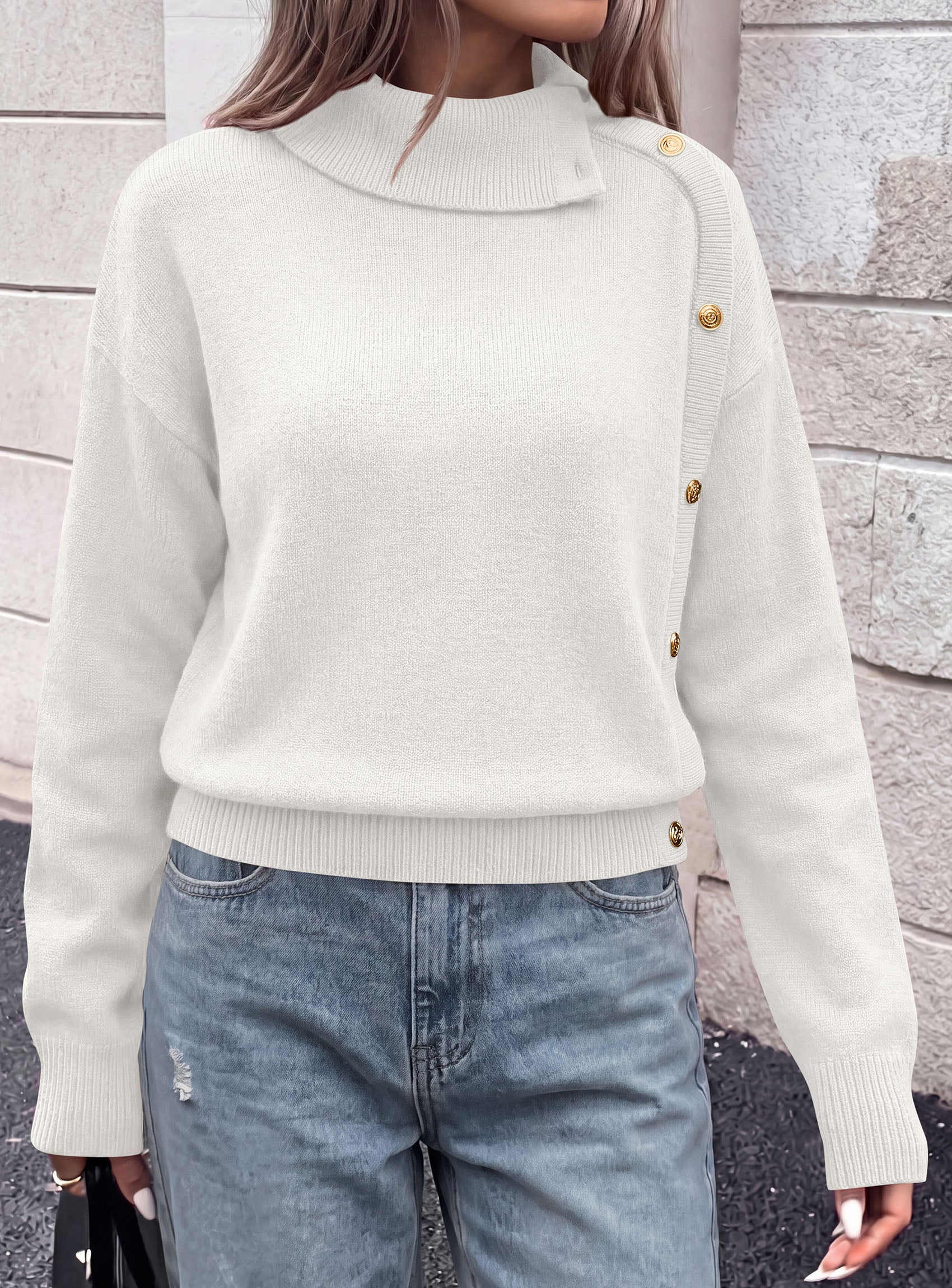 PRETTYGARDEN Womens Turtleneck Sweater Pullover Side Button Fall Clothes  Stretchy Knit,Dropped Shoulder,Ribbed Cuffs,Asymmetrical,Jumper Long Sleeve Tops,Work Office,2026 Winter Casual Outfits