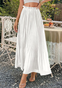 PRETTYGARDEN Pleated Long Skirts for Women Summer Vacation Outfits 2026 Spring Elastic Waisted Flowy Chiffon A-Line Midi Skirt PRETTYGARDEN