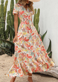 PRETTYGARDEN Women's Summer Maxi Dress Casual Wrap Floral Boho Short Sleeve V Neck Split Ruffle Beach Long Dresses