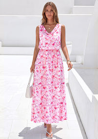 PRETTYGARDEN Womens Summer Floral Maxi Dresses Spring Sleeveless Cowl Neck Flowy Beach Vacation Wedding Guest Long Dress