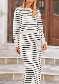 PRETTYGARDEN 2 Piece Skirts Sets For Women Fall Fashion Striped Sweater Dress Knit Lounge Travel Outfits Winter Clothing