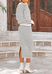 PRETTYGARDEN 2 Piece Skirts Sets For Women Fall Fashion Striped Sweater Dress Knit Lounge Travel Outfits Winter Clothing