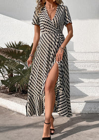 PRETTYGARDEN Women's Summer Maxi Dress Casual Wrap Floral Boho Short Sleeve V Neck Split Ruffle Beach Long Dresses