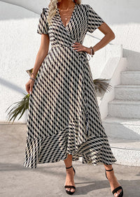 PRETTYGARDEN Women's Summer Maxi Dress Casual Wrap Floral Boho Short Sleeve V Neck Split Ruffle Beach Long Dresses