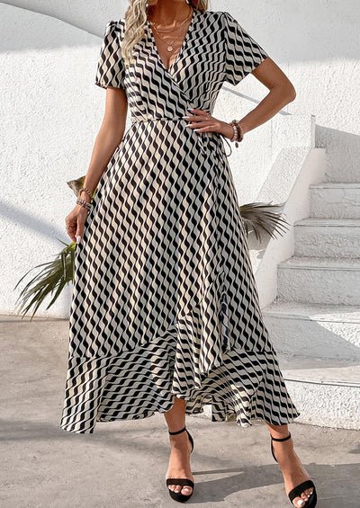 PRETTYGARDEN Women's Summer Maxi Dress Casual Wrap Floral Boho Short Sleeve V Neck Split Ruffle Beach Long Dresses