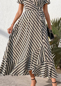 PRETTYGARDEN Women's Summer Maxi Dress Casual Wrap Floral Boho Short Sleeve V Neck Split Ruffle Beach Long Dresses