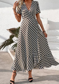 PRETTYGARDEN Women's Summer Maxi Dress Casual Wrap Floral Boho Short Sleeve V Neck Split Ruffle Beach Long Dresses