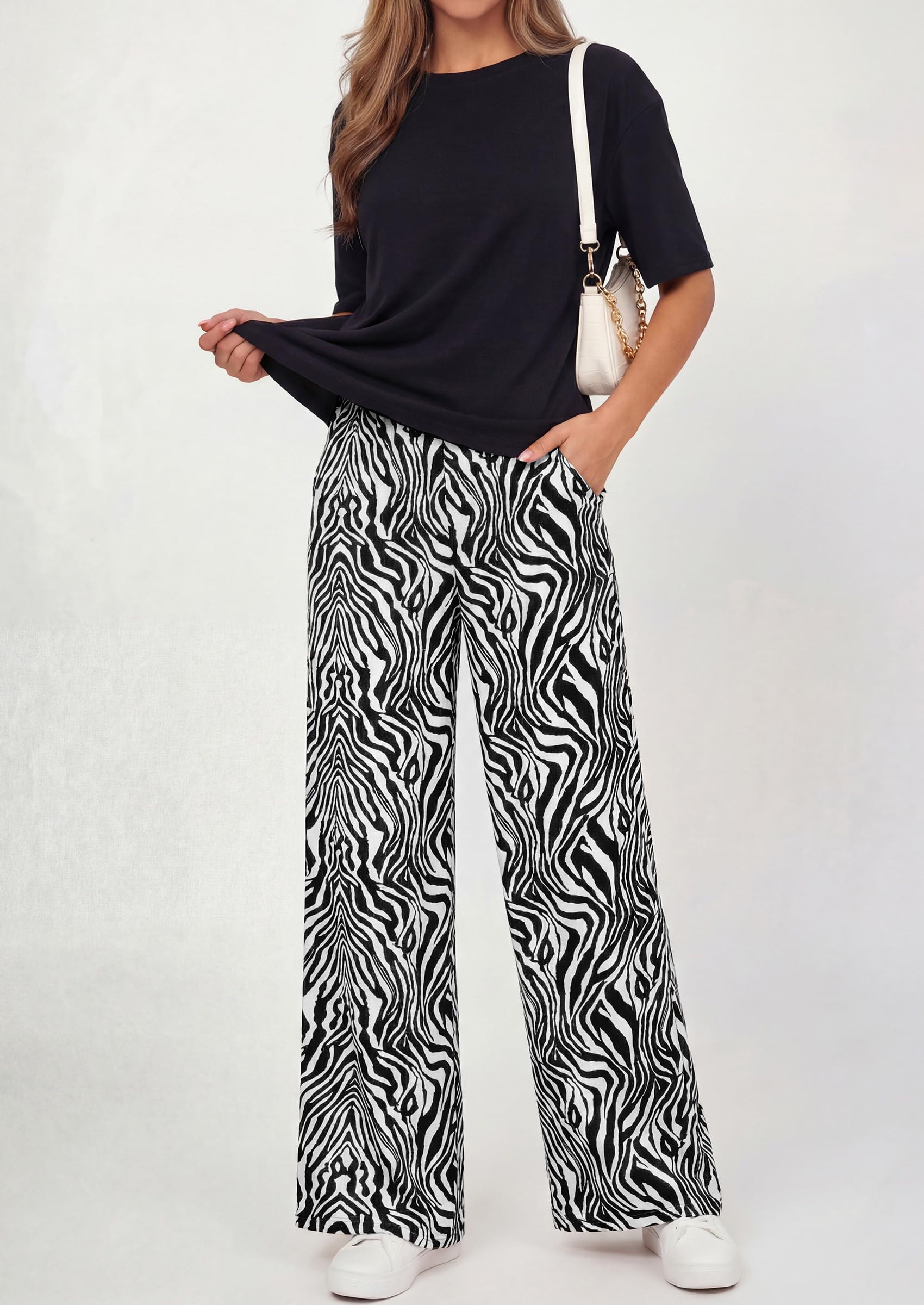 PRETTYGARDEN Women's 2 Piece Lounge Sets Summer Casual Short Sleeve Tops Leopard Flowy Pants Pajamas Vacation Travel Outfits - PRETTYGARDEN