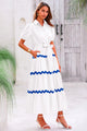 Summer Maxi Button Down Puff Short Sleeve Ruffle Long Flowy Shirt Dresses With Belt