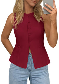 PRETTYGARDEN Womens Vests Top Trendy 2026 Spring Sleeveless Blazer Suit Summer Business Casual Work Button Down Waistcoat PRETTYGARDEN