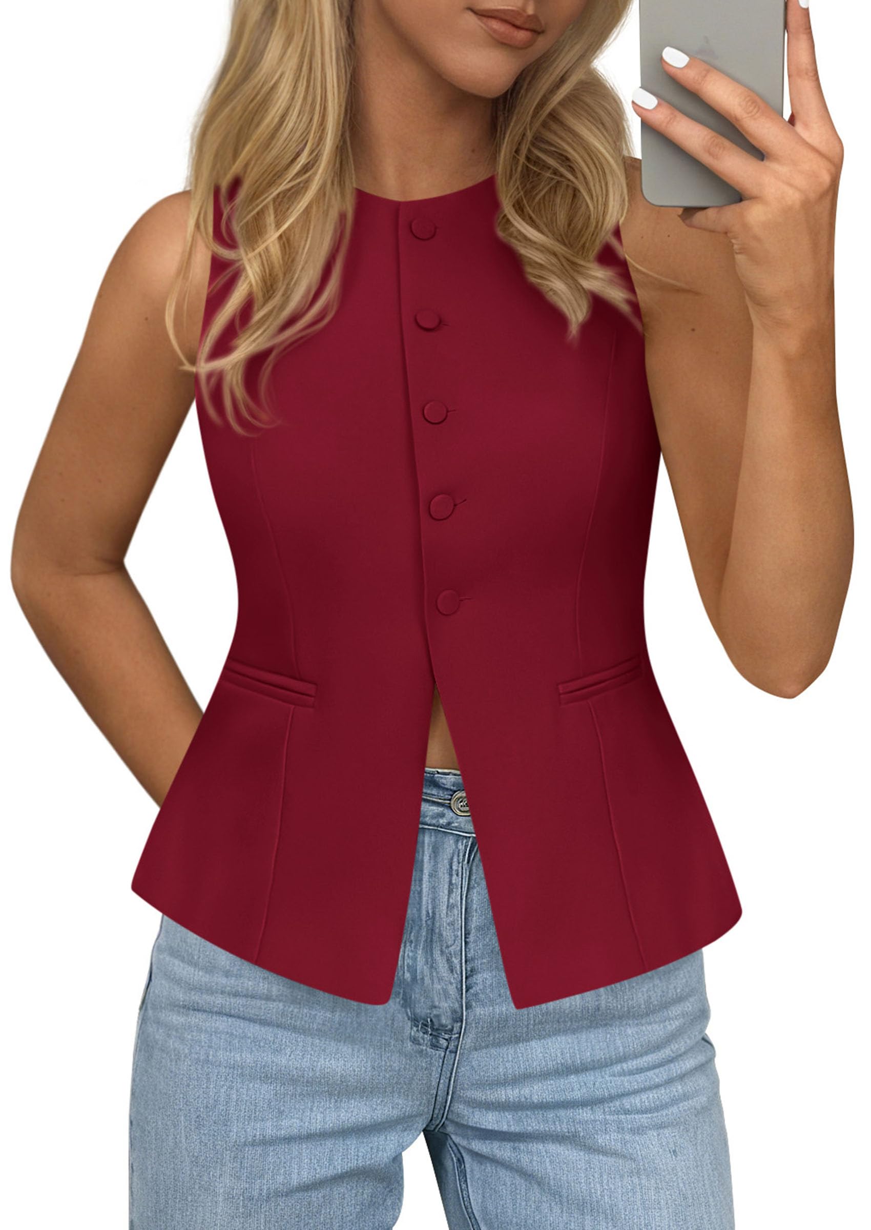 PRETTYGARDEN Womens Vests Top Trendy 2026 Spring Sleeveless Blazer Suit Summer Business Casual Work Button Down Waistcoat PRETTYGARDEN