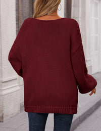 Fall Sweaters Chunky Loose Long Sleeve V Neck Oversized Dressy Casual Knit Pullover Tops