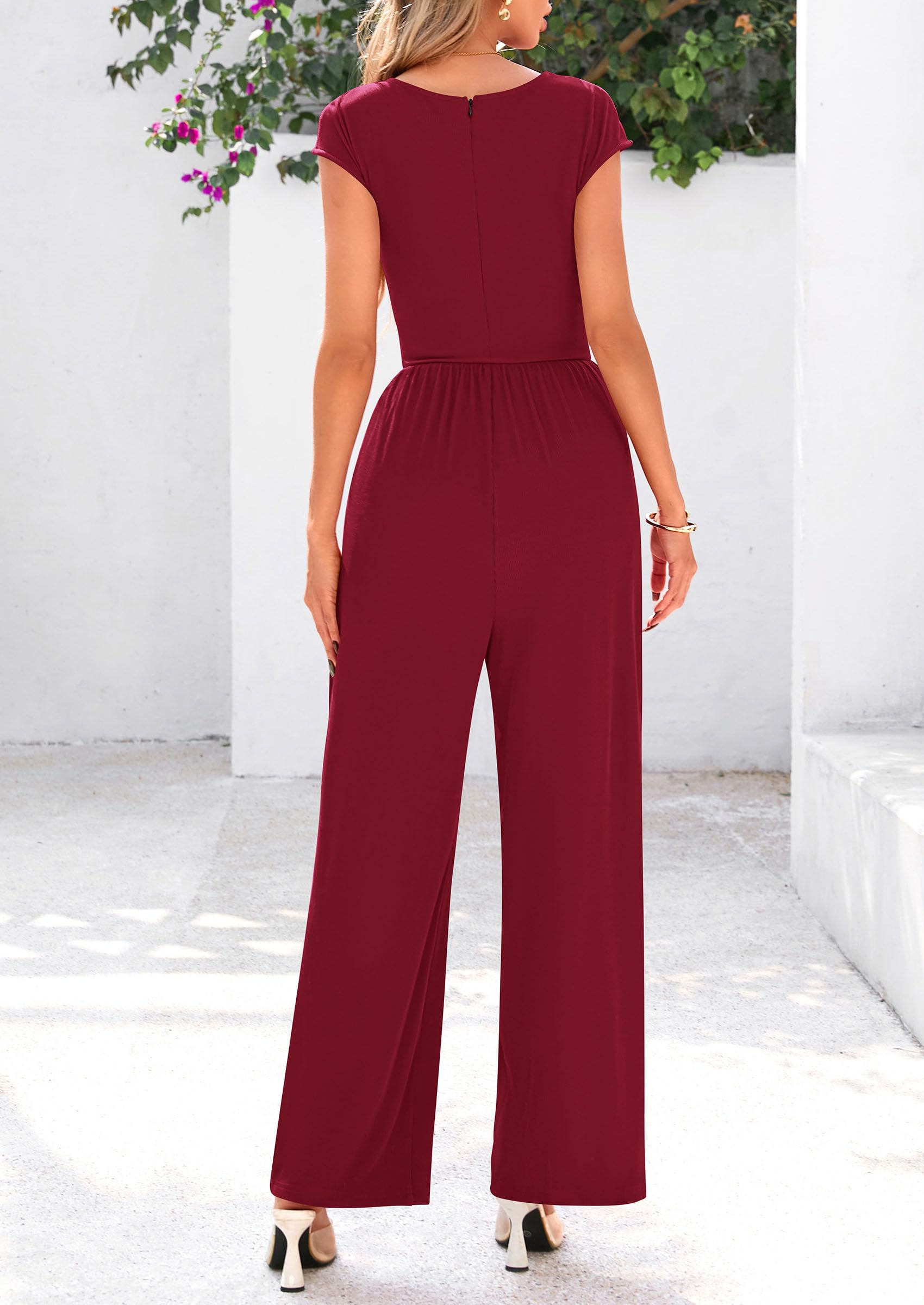 PRETTYGARDEN Summer Jumpsuits Ribbed Cap Sleeve Wide Leg Pants Women's Rompers Elegant Casual Trendy Vacation Outfits